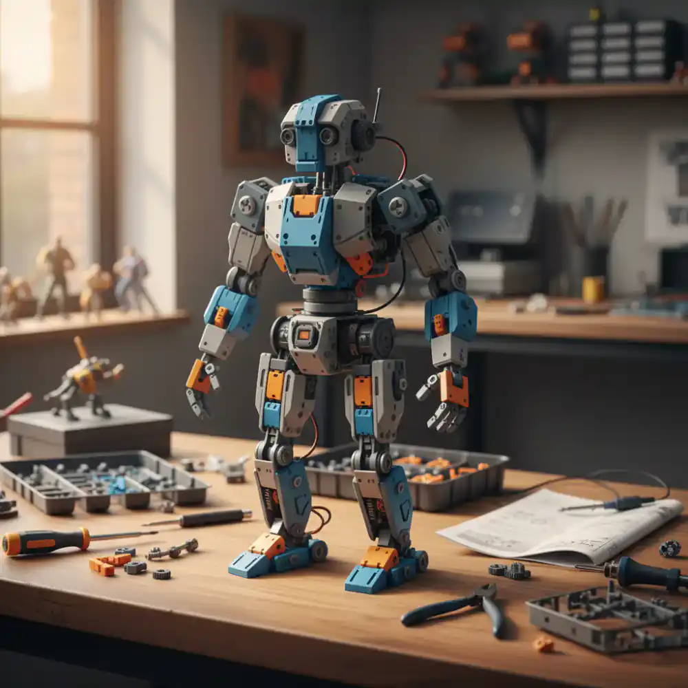 Completed robot building kit on a desk
